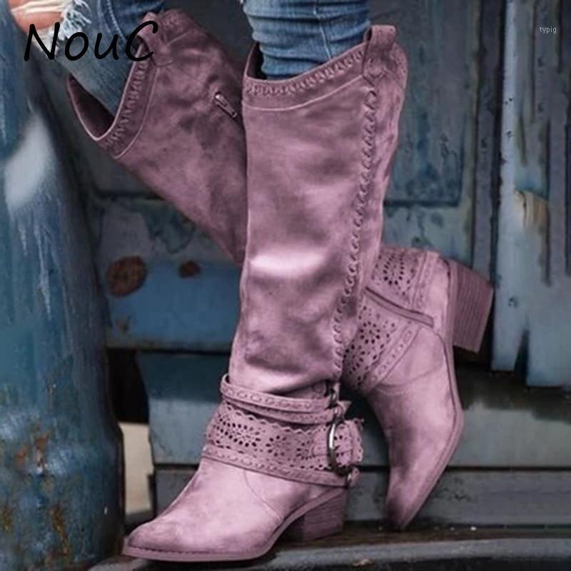 

NouC Women Boots Zipper Mid Calf Pu Leather Casual Womans Booties Belt Buckle Design Fashion Round Toe Ladies Shoes1, Black