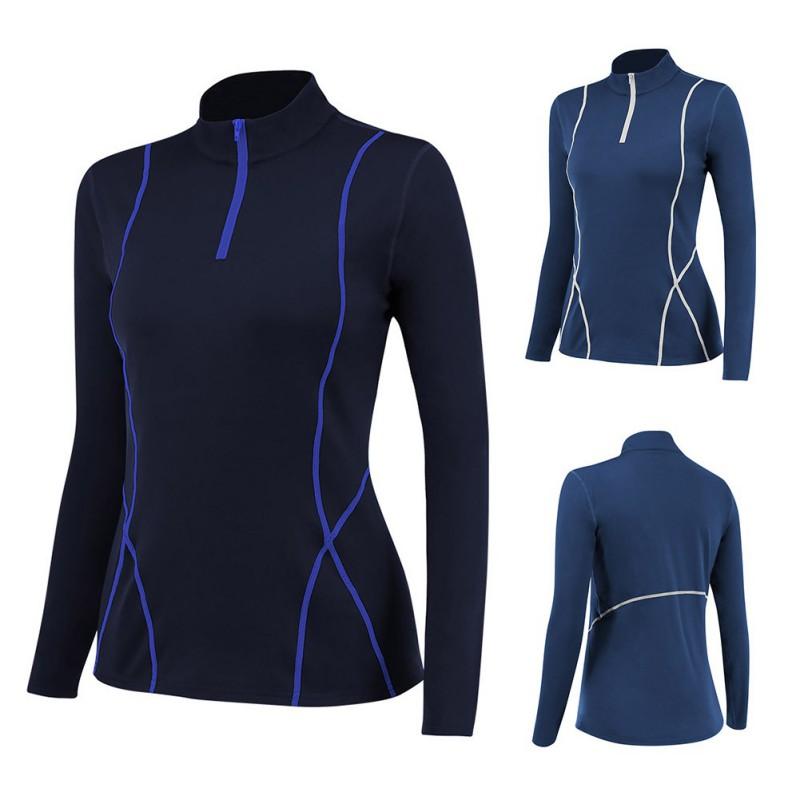 

Women Clothes Quick Drying Stretch Tops Half Zipper T-Shirt Long Sleeve Fitness Running Wear Training Tees, Blue