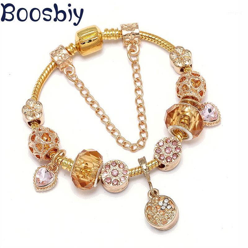 

Charm Bracelets Boosbiy DIY Gold Color Snake Chain Bracelet With Butterfly Beads Pendants Fit Brand For Women Heart Jewelry Gift1