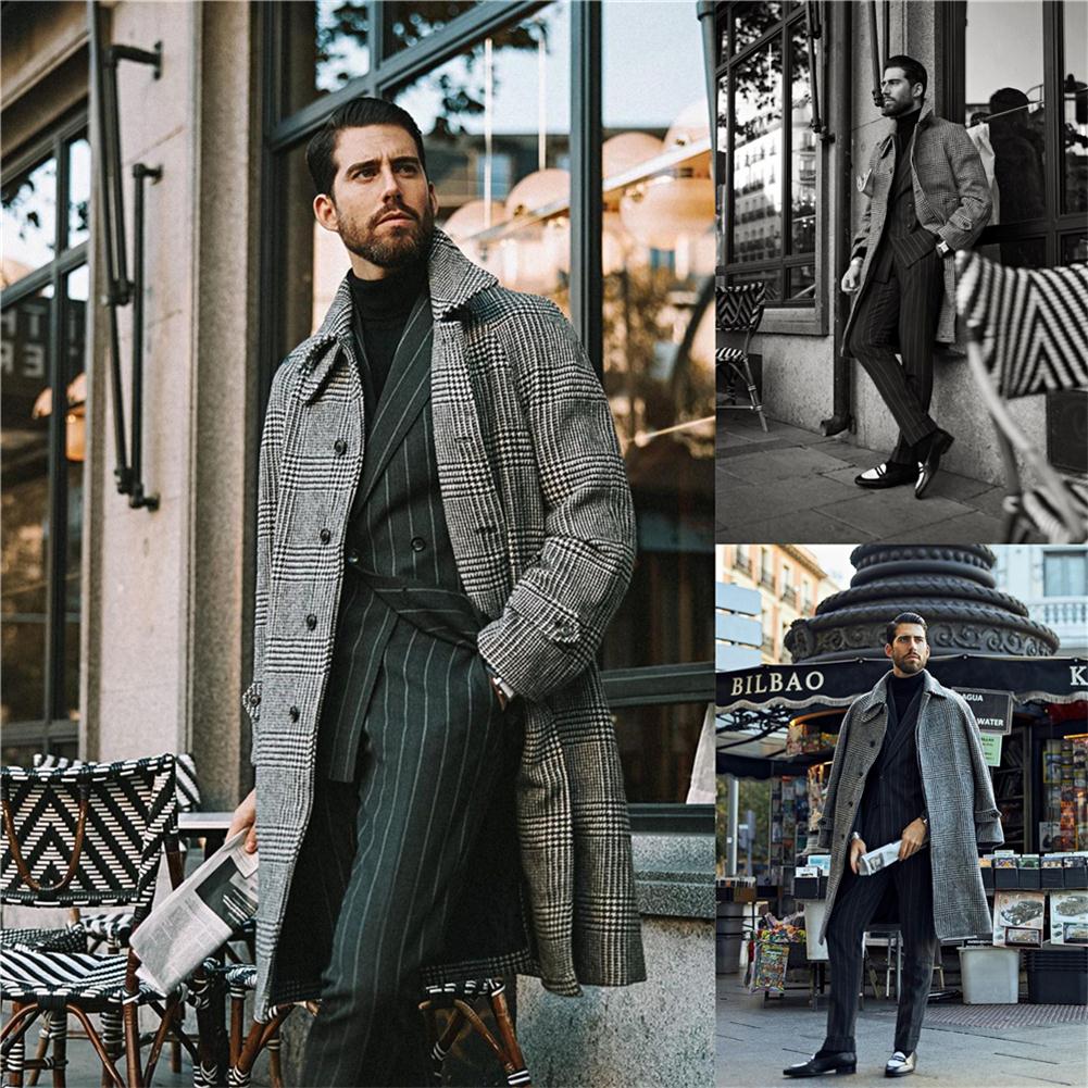 2021 Designer Woolen Coat Men's Casual Fashion Winter Overcoat Wool Jacket Korean Houndstooth Gentleman Wedding Tuxedos