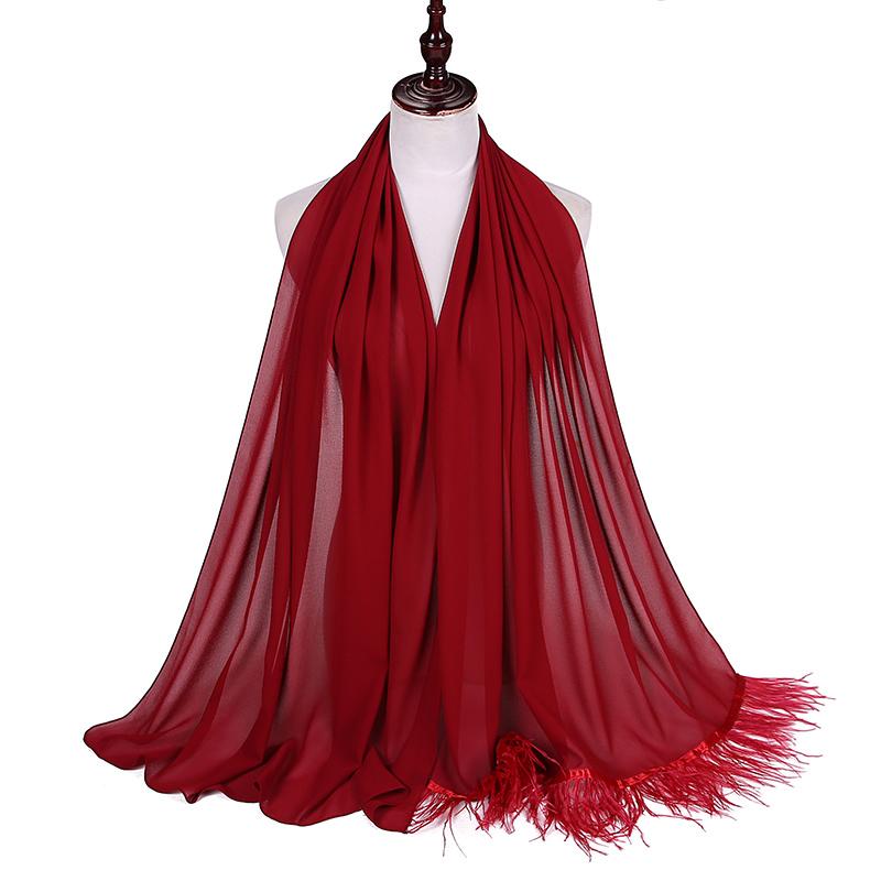

Women Bubble Chiffon Plain Scarf Long Size Solider Color Stitching Luxury Feather Scarf Hijab Bandana Desinger Head