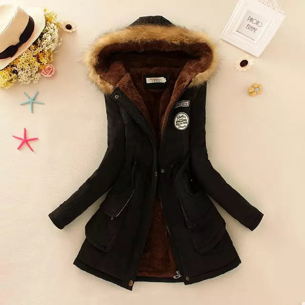 

2021 New Trend Winter Women Jacket Coat Size Tops Pockets Letter Printed Black Outwear Hooded Warm Female Parka Coats 12XN, Xl