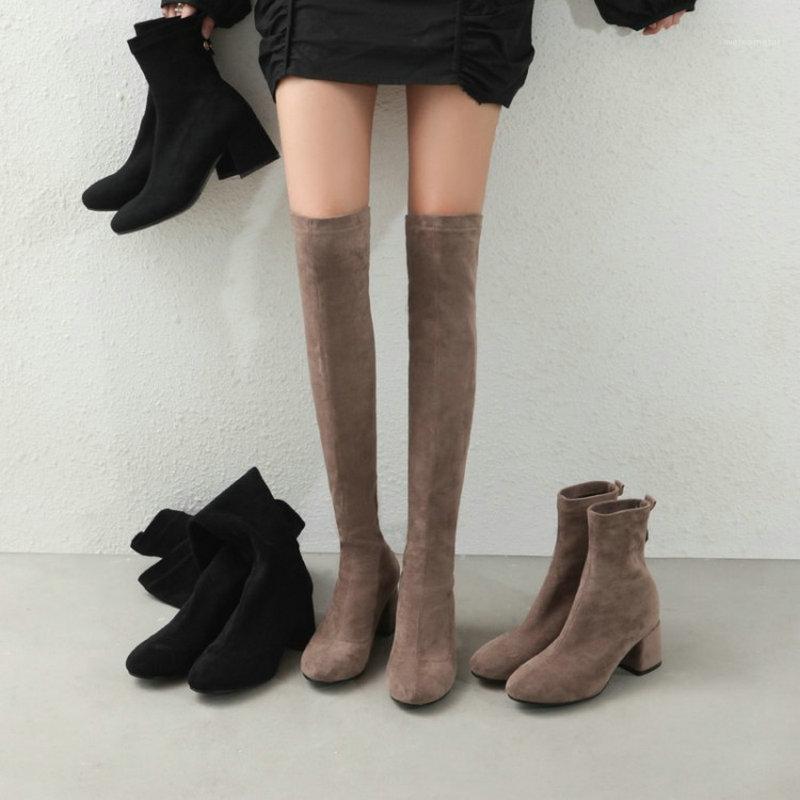 

Sianie Tianie 2021 winter spring sexy luxury stretch fabric thigh high boots chunky heels shoes for girls women overknees boots1, Black-low