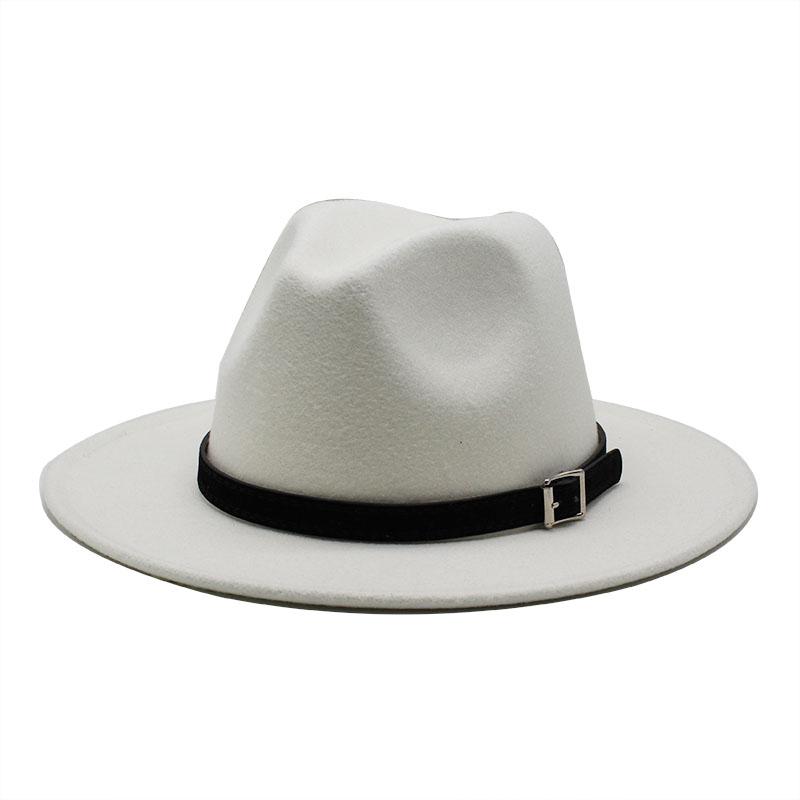 

Wide Brim Hats Black White Yellow Men Wool Fedora Hat Women Imitation Woolen Ladies Fedoras Jazz Belt Caps Bowler Felt