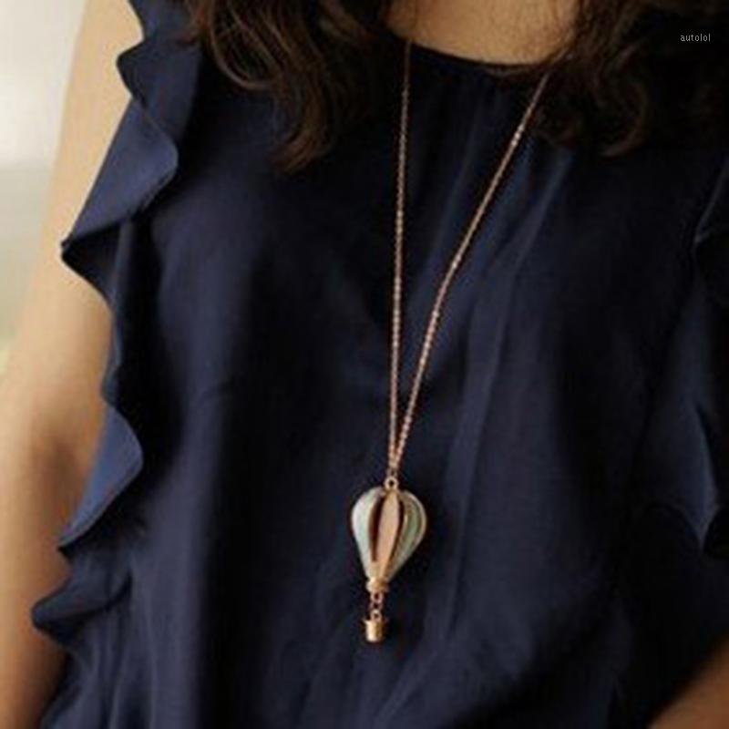

Korean Fashion Bow Color Creative Hot Air Balloon Necklace for Woman Jewelry Gift Pendant Necklaces Silver Link Chain Trendy1