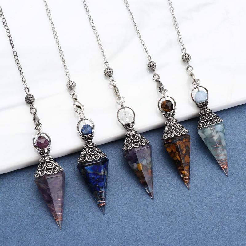 

Pendant Necklaces Fashion Chakra Crystal Reiki Healing Hexagonal Neckalce Gemstone Divination Scrying Wicca Pendulum Therapy, Silver