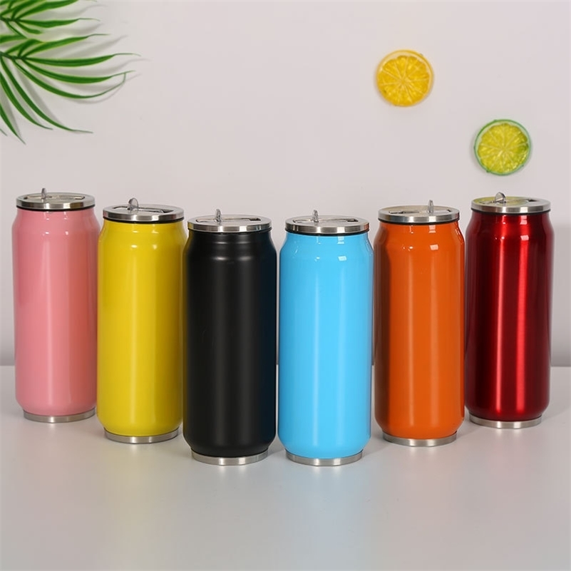 

LDFCHENNEL 500ML Sports Thermos Cup With Straw Thermal Beverage Cans Cola Mugs Stainless Steel Vacuum Insulated Water Bottles 201204