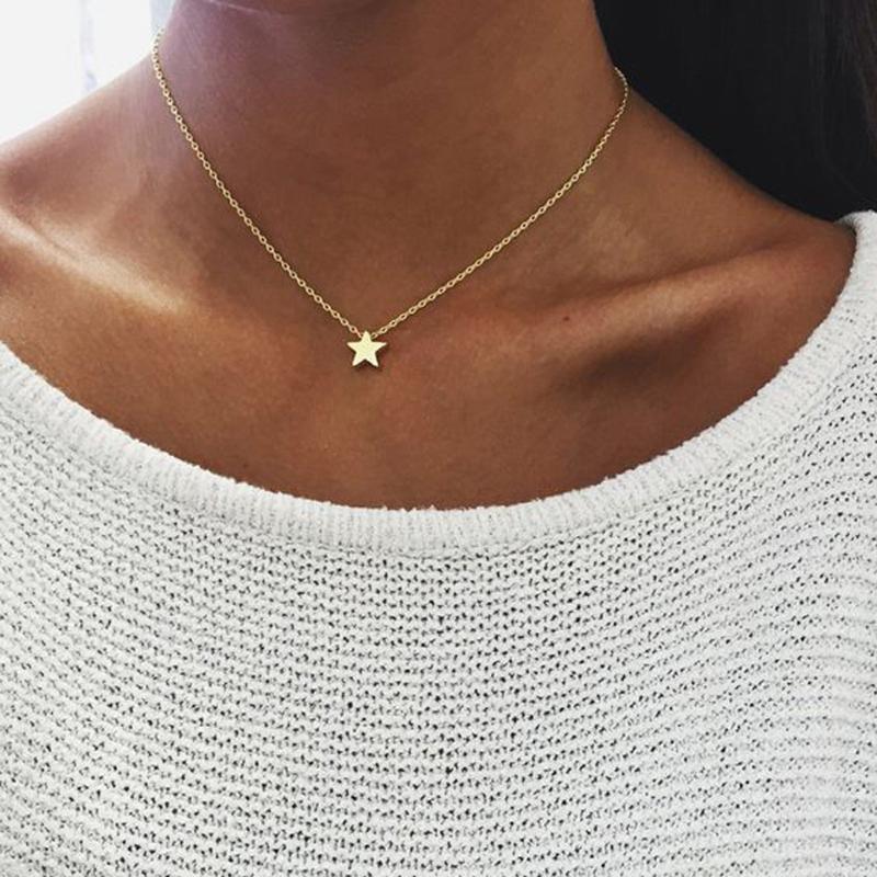 

Pendant Necklaces 2022 Women Chocker Gold/Silver Color Chain Star Heart Choker Necklace Jewelry Collana Kolye Bijoux Collares Mujer Collier