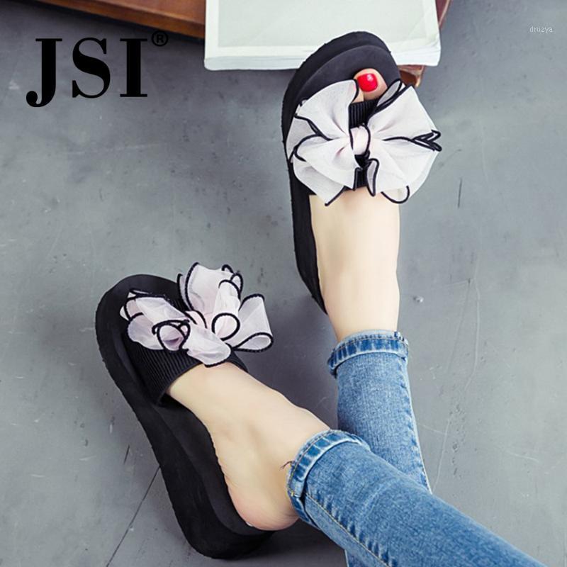 

JSI Slidders Woman Summer Sweet Style Butterfly- Knot Outer Slippers Lady Flower Chunky Outsole And Platform Slippers T291, Rose red