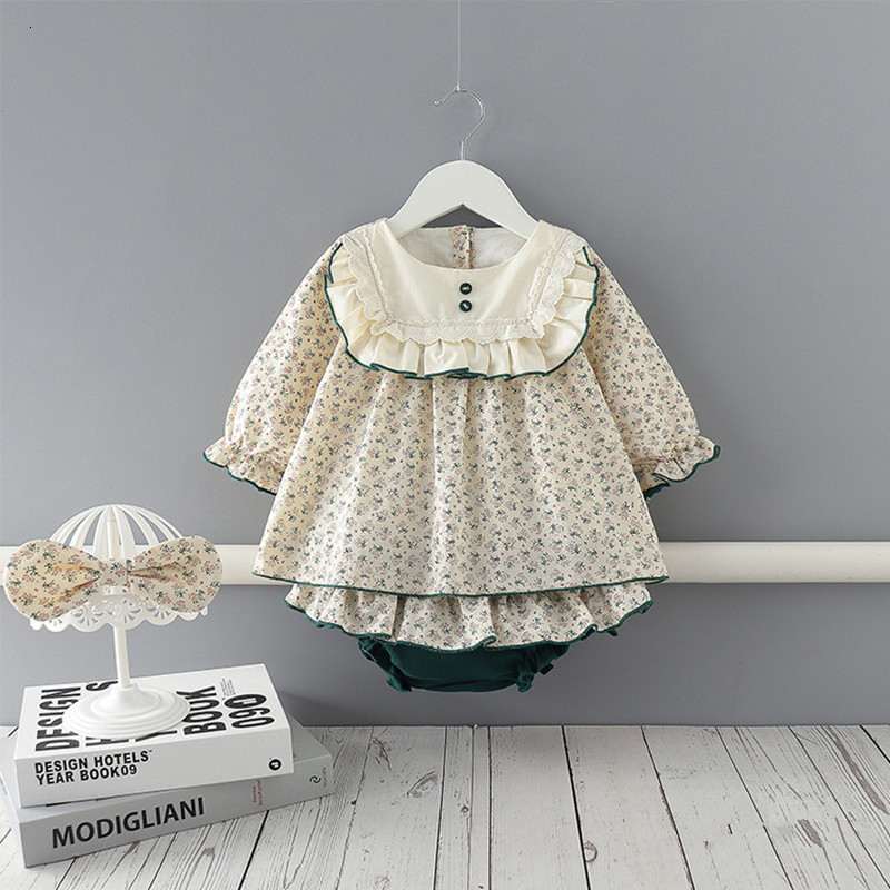 

2021 New Newborn Toddler Baby Girls Clothes Sets Floral Print Long Sleeve Tops+brief 2pcs/set Outfit R6f3, Beige