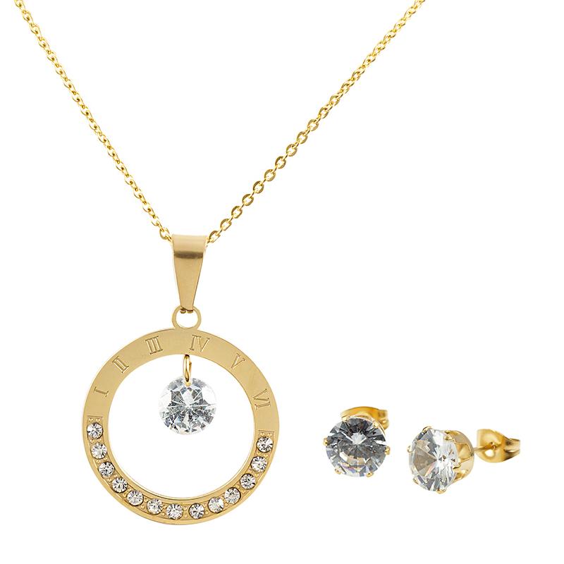 

Bridal Jewelry Rhinestone Roman Number Pendant Necklace Bijoux Stainless Steel Crystal Girls Jewelry