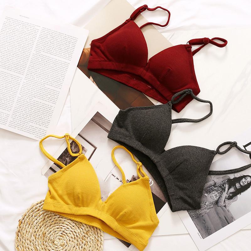 

No Steel Ring Female Underwear Cotton Underwear Flat Small Bust Bra French Thin Bra Triangle Cup, White