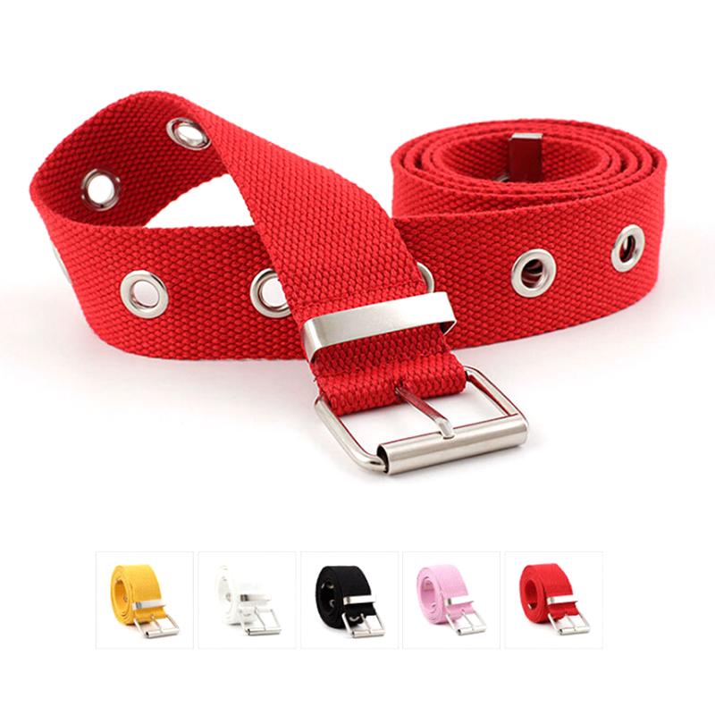 

Fashion 3.8cm Wide Female Belt Canvas Women's Harajuku Waistband Metal Buckle Eyelet Belt Waist Black White Red, Black;brown