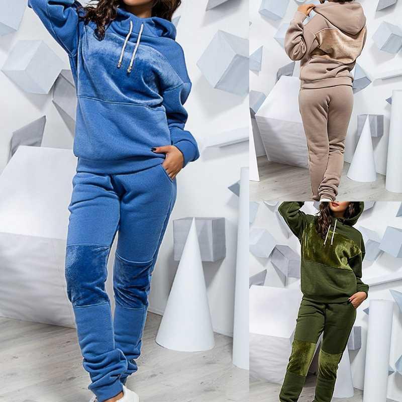 

2020 Autumn Winter Women Running Sets Sweater Tracksuit For Women Long Sleeve Hoodie And Pants Two Piece Set Warm Outfits Suit1, Blue