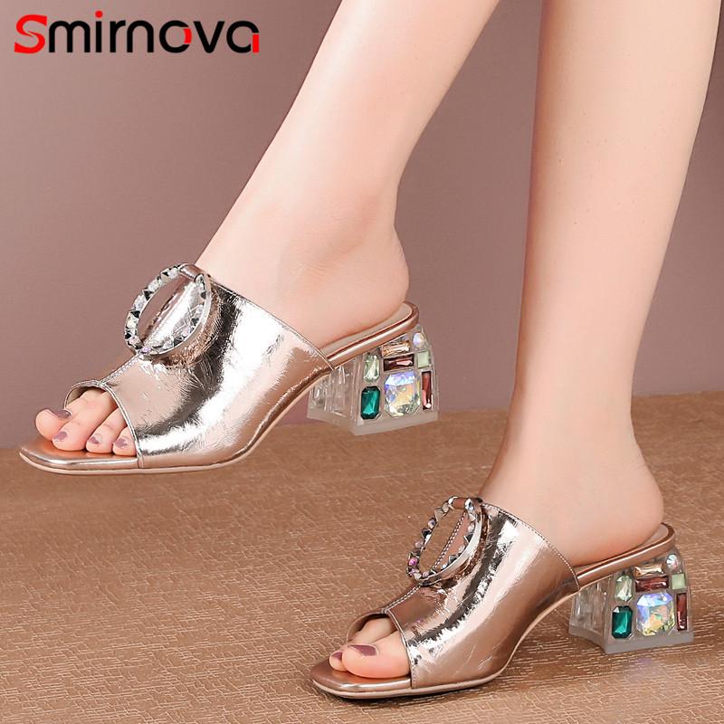 

Smirnova 2020 new arrive women sandals patent leather Metal decoration crystal heel casual party shoes ladies summer sandals, Champagne