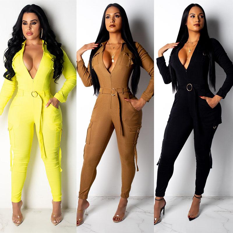 

New Rompers Womens Jumpsuit Fashion Stripe Fit Skinny Overalls Streetwear Ladies Casual One Piece Clothes 2019 Solid Polyester, Black