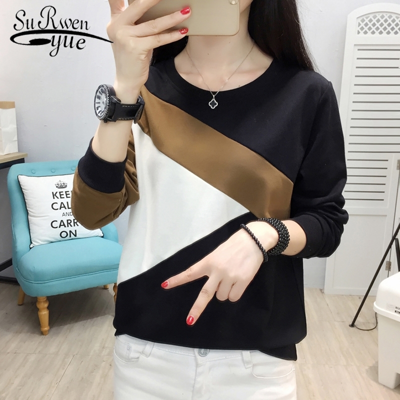 

autumn casual Fashion women T-shirt long sleeve Color splicing ladies tops O-neck plus size 3XL t-shirt women tops blusa 1006 40 Y200828, 8728