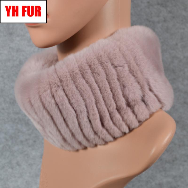 

New Russia Winter Women Real Rex Rabbir Fur Scarf Good Elastic Real Rex Fur Headbands Natural Ring Scarves