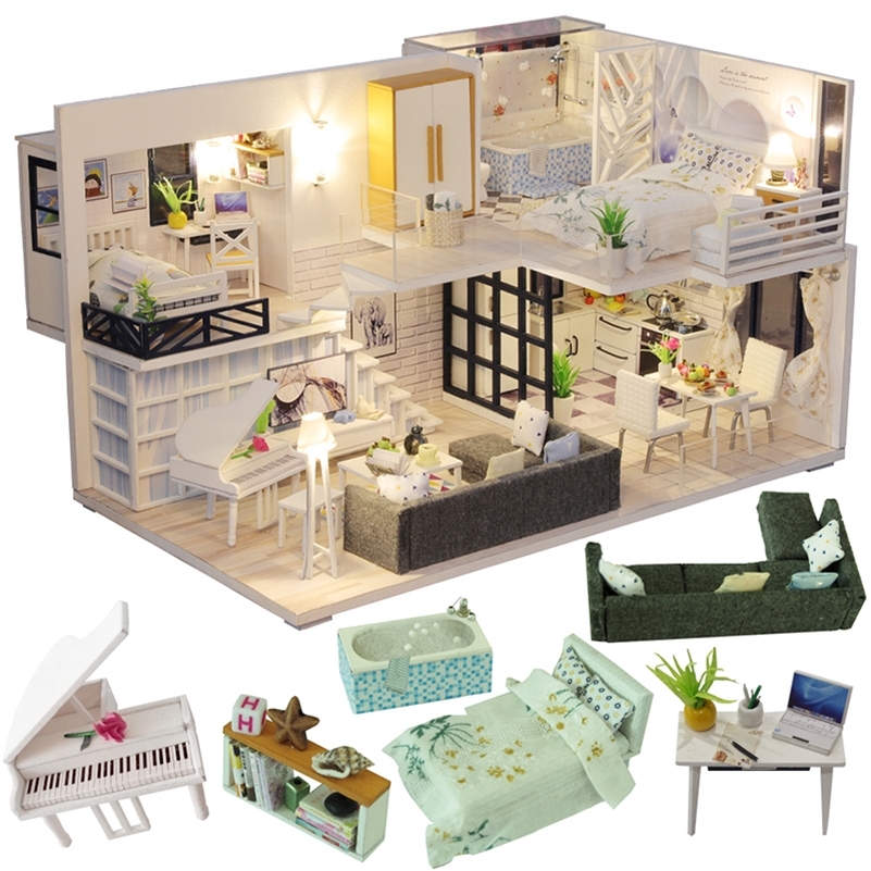 

CUTEBEE DIY Dollhouse Wooden doll Houses Miniature Doll House Furniture Kit Casa Music Led Toys for Children Birthday Gift LJ200911, M21a