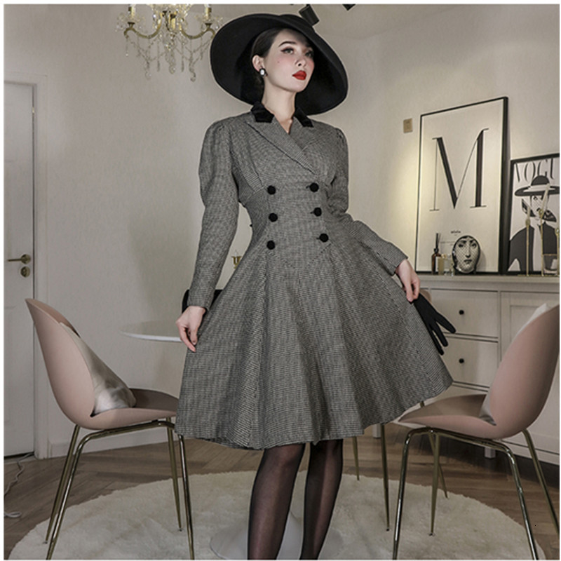 

2021 Le Palais New Original Fine Winter Gather Fleece Waistline From the Elegant Vintage Dress Female Houndth Streetwear Dresses 0BCX, Gray.