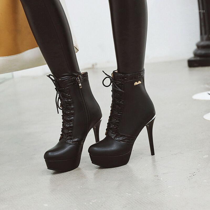 

Womens Fashion Sexy Platform High Heels Winter Lace Up Ankle Boots Shoes US Size1, As pic