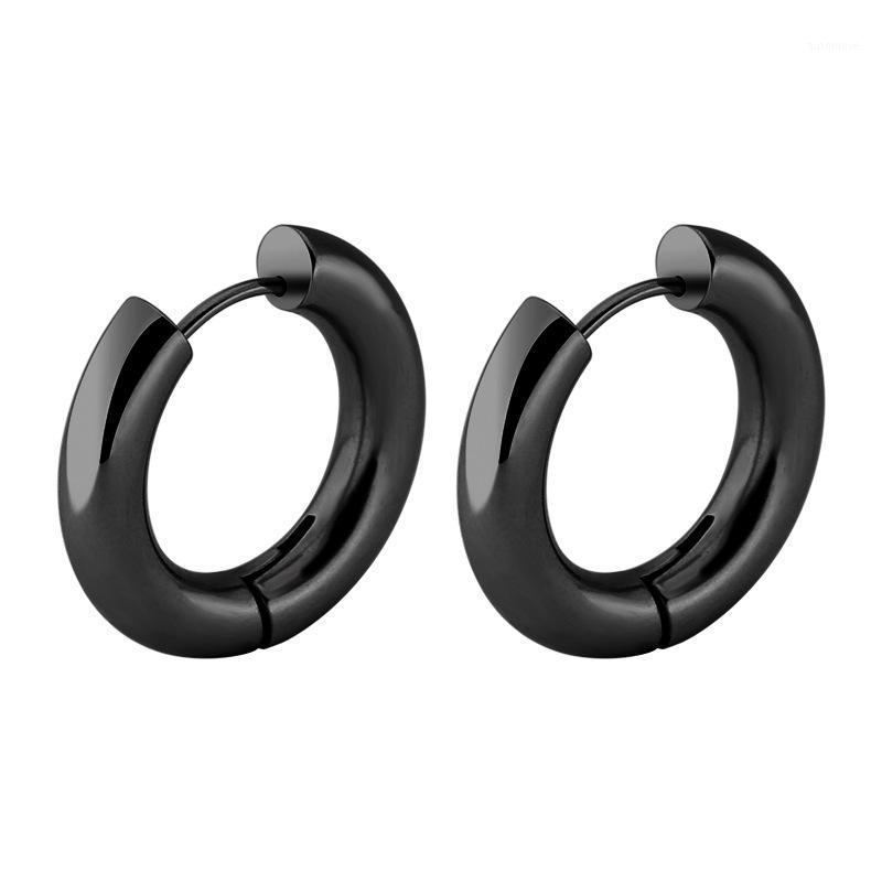 

Fashion Round Circle Pendientes Color Gold Black Stainless Steel Men Women Round 5mm Thick Handles Hoop Huggie Earring Jewelry1