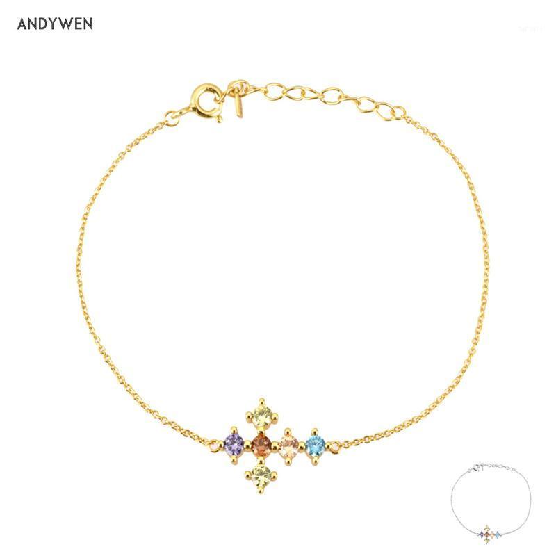 

ANDYWEN 925 Sterling Silver Colorful Zircon Cross Bracelet Adjustable Chain Women European Jewelry For Party Wedding Gift1