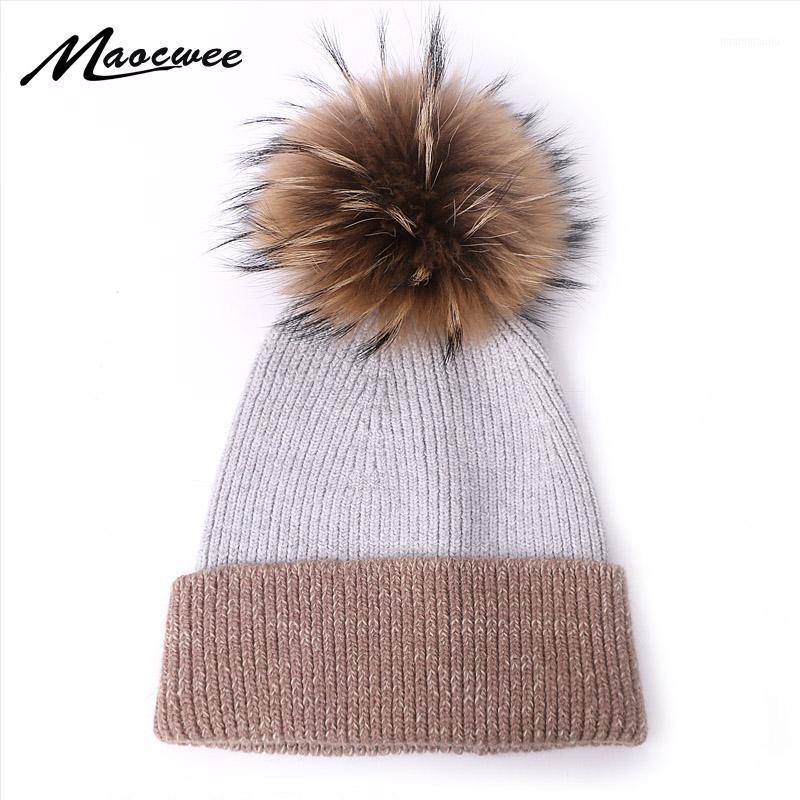 

Winter Casual Solid Color Beanie Hat For Women Female With Real Fur Pom Pom Skullies Cap Winter Warm Soft Knitted Hat Bonnet Cap1
