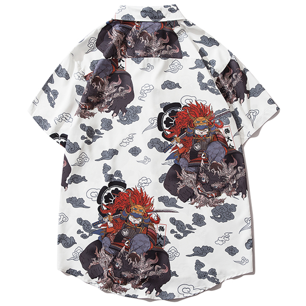 

2021 New Aelfric Eden Hip Hop Japanese Cat Samuri Shirts Summer Loose Hawaii Beach Tops Streetwear Harajuku Short Sleeve Shirt C3bo, White