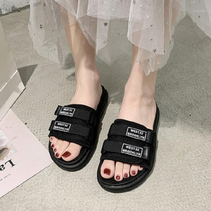 

Beach slippers female 2020 summer new Korean version of the word slippers wear non-slip thick bottom sandals and1, Black