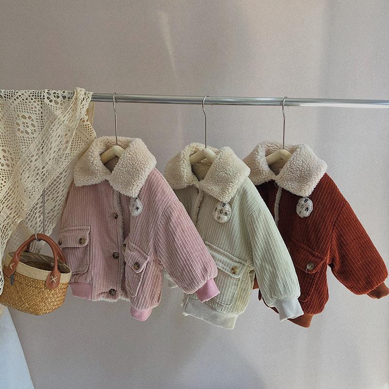 

2020 Autumn Winter New Arrival Girls Long Sleeve Corduroy Coat Kids Warm Fleeve Jackets Fall Clothes for Kids, Pink