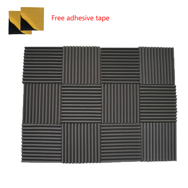 

Soundproofing Acoustic Foam Tiles 12 Pcs Studio Wall Panels Wedge Absorption 12" X 12" X 1" in Charcoal with Tapes