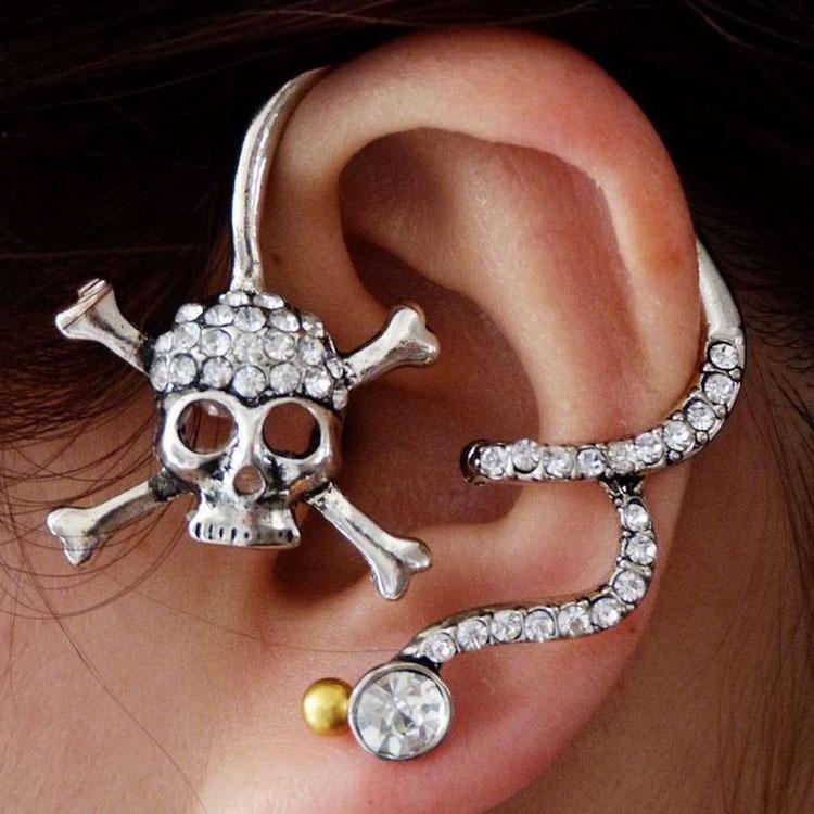 

Stud 1PCS Skull Ear Cuff Earrings For Women Vintage Punk Personality Rhinestone Wrap