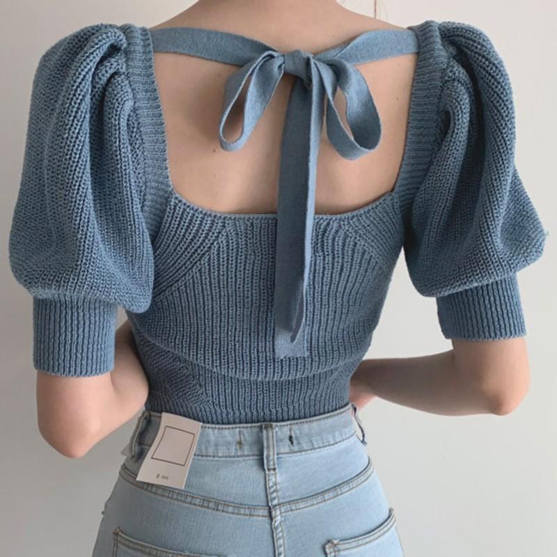 

New Pullover Women Knitted Sweater Puff Sleeve Pull Tops Female Lady Jumpers SW025, Green