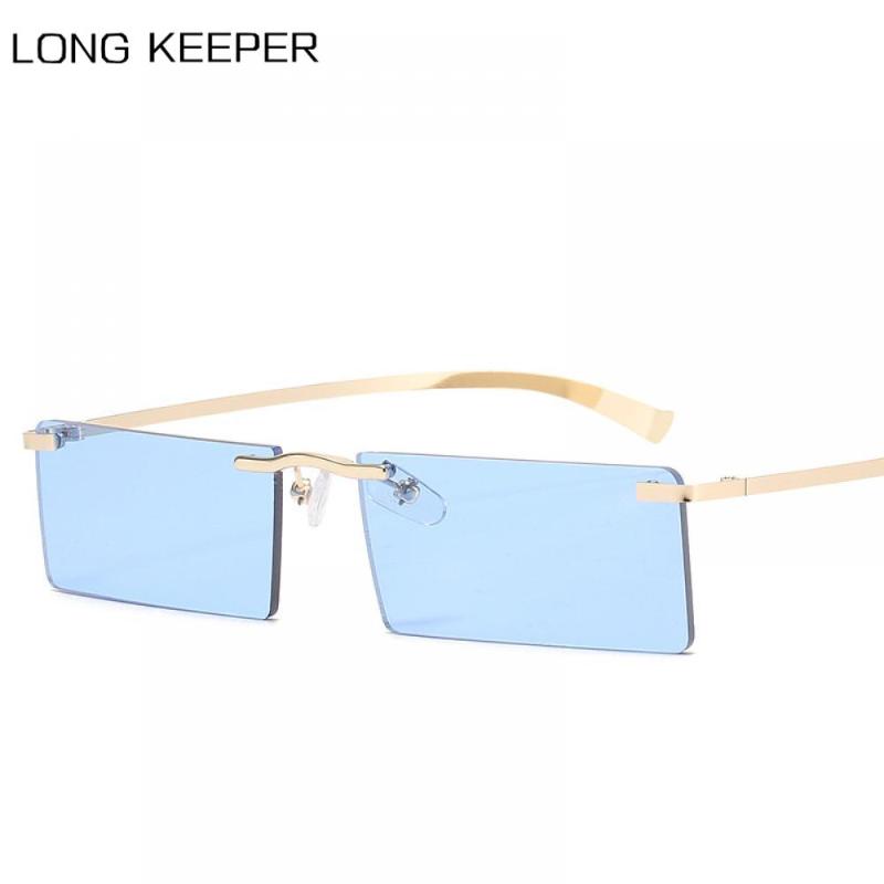 

LongKeeper 2021 New Square Rimless Sunglasses Women Brand Fashion Alloy Frame Rectangle Sun Glasses Men Shades UV400 Oculos