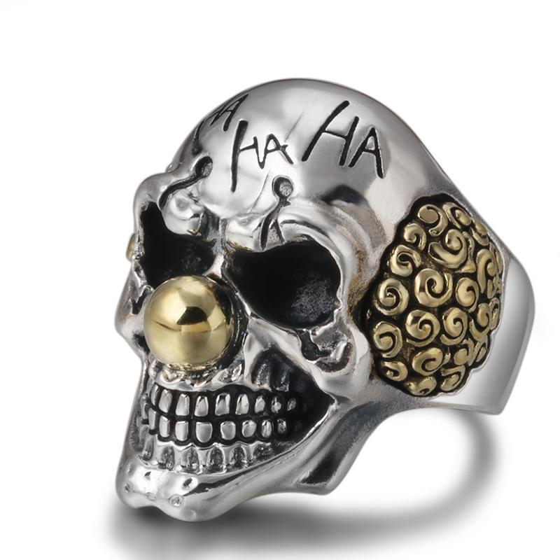 

Sterling Silver 925 Clown Rings for Men Punk Skull Ring Personalized Gold Color Men Jewelry
