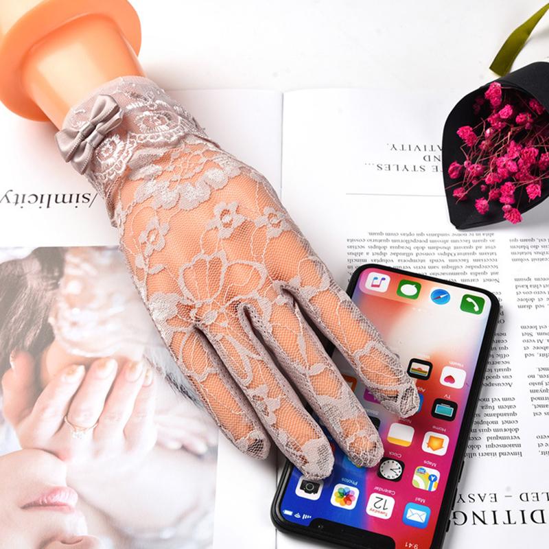 

Five Fingers Gloves Fashion Elegance Lace Touch Screen Summer Sun Protection UV Ladies Thin Models Driving Non-slip Visor