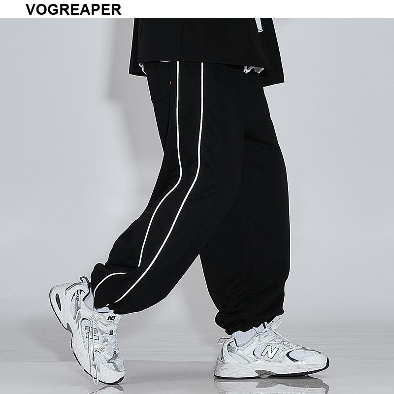 

Autumn New Reflective Side Striped Mens Pants Fitness Men Hip Hop Track Bottoms Loose Sweatpants Trousers Black Gray Joggers