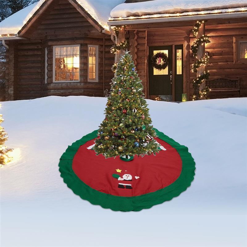 

86cm Christmas House Round Tree Skirt With Santa Claus Pattern Xmas Tree Circle Base Cover Christmas Ornaments Decoration1