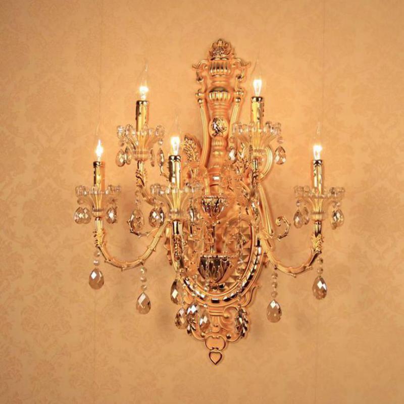 

Hotel lobby Large gold Led wall fixtures 5-arm crystal Wall Lamp for dining Room home Led sconce big Church walkway light