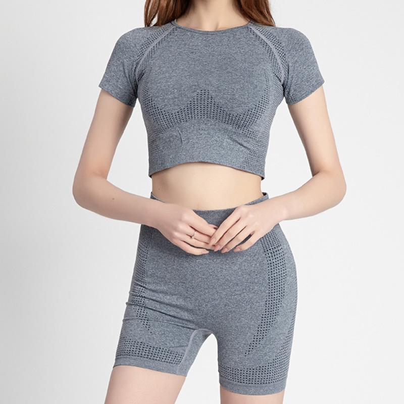 

Workout Clothes for Women Seamless Yoga Sports Suits Sport Crop Top+High Waist Fitness Shorts 2 Piece Gym Set Running Sportswear1, Black shorts