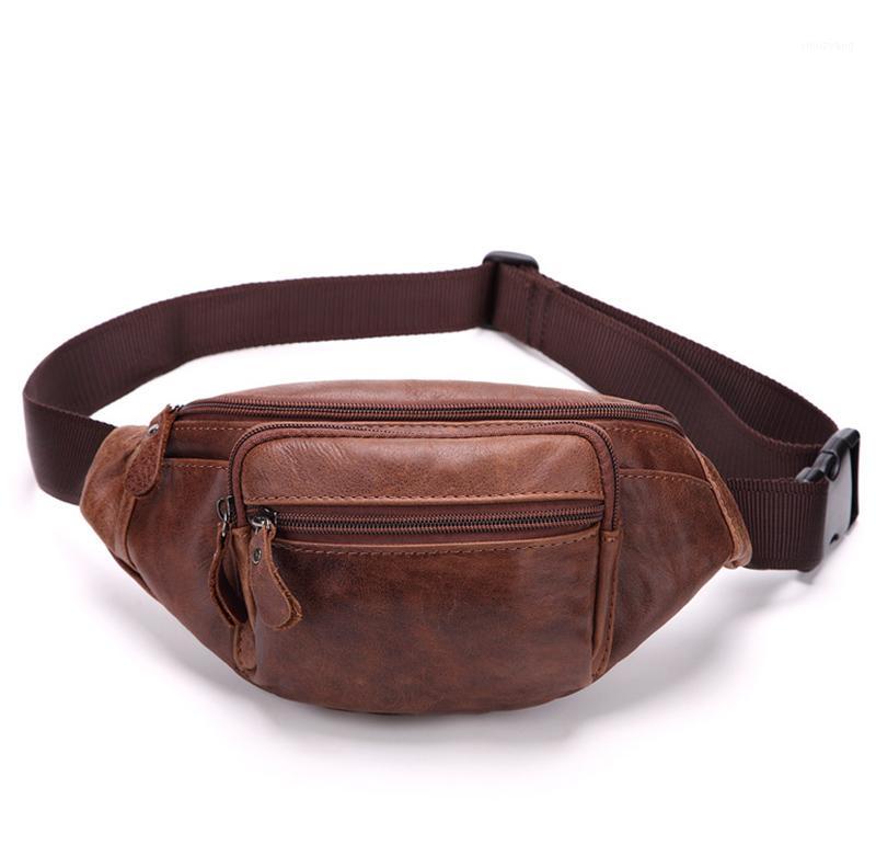 

Artmi Men's Genuine Leather Waist Bag Men's Satchel Retro Shoulder Bag Crossbody Phone1, Brown