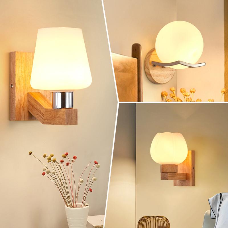 

Wooden bedside wall lamp bedroom simple modern solid wood creative living room aisle hotel lamps