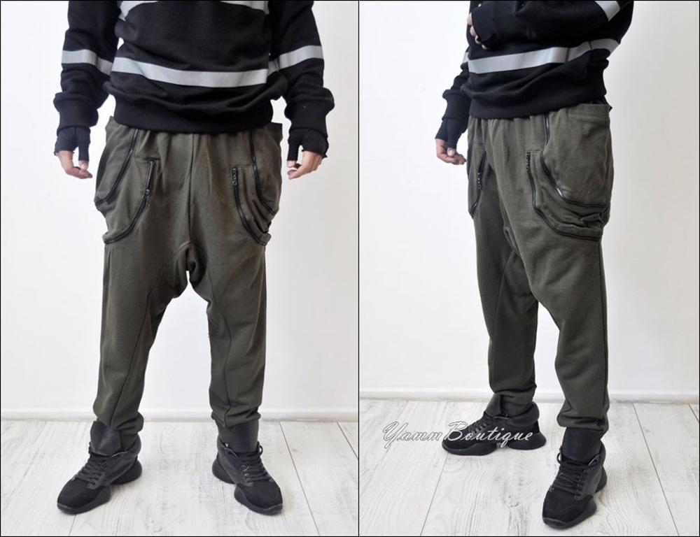 

Asymmetric Extravagant Baggy Black Loose Casual Drop Crotch Multi-zippered Pockets Harem Pants / Streetwear / Steampunk Hiphop