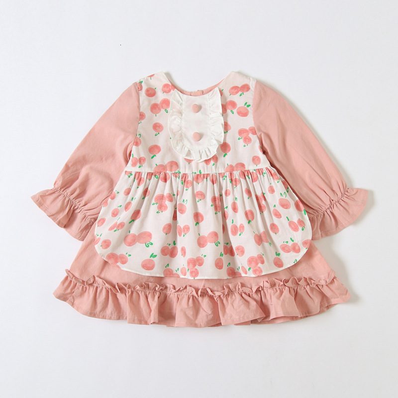 

2021 New Kids Clothes Janpanese Style Flowers Print Toddler Princess Baptism Party for Girls Infant Christening Birthday 0-3y Rb06, Pink