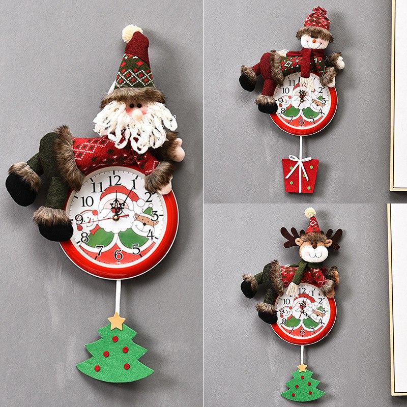 

2021 New Sale Christmas Wall Clock Santa Claus Snowman Deer Design Battery Powered Clock Xmas Festival Pendant Decoration