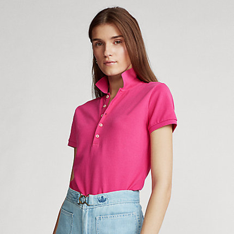 

Women polo women's t-shirt shirt Summer Classic Casual Short Sleeve Top Multi-Button Lapel T shirt small horse Multicolor Slim Fit all-match clothing Asian size Fashion, Pink