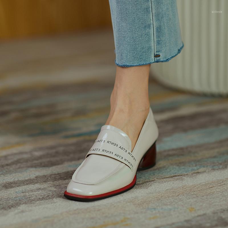 

Vintage Square Toe Women Shallow Pumps Slip On Grey Leather Loafers British Design Black Stilettos 4cm Med Heels Zapatos Femmes1