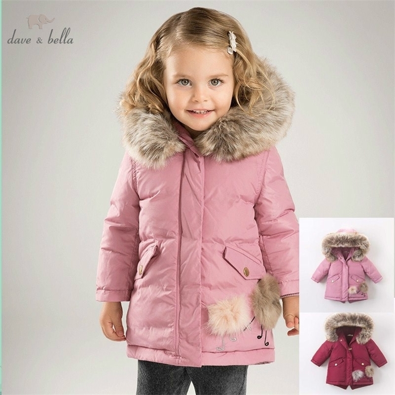 

DB6098 dave bella winter baby girls down jacket children 90% white duck down padded coat kids hooded outerwear 201102, Purple pink