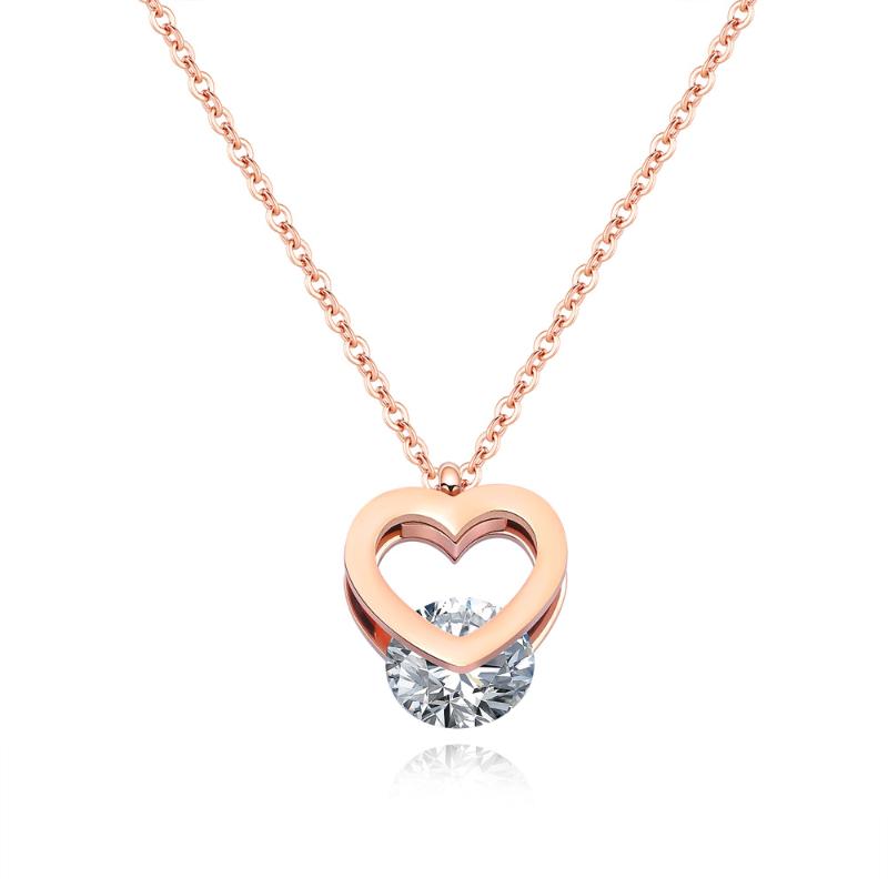

Chokers FIREBROS 2021 Rose Gold Color Stainless Steel Zircon Heart Pendant Necklace Choker Collar Women Jewelry Gift GX1415